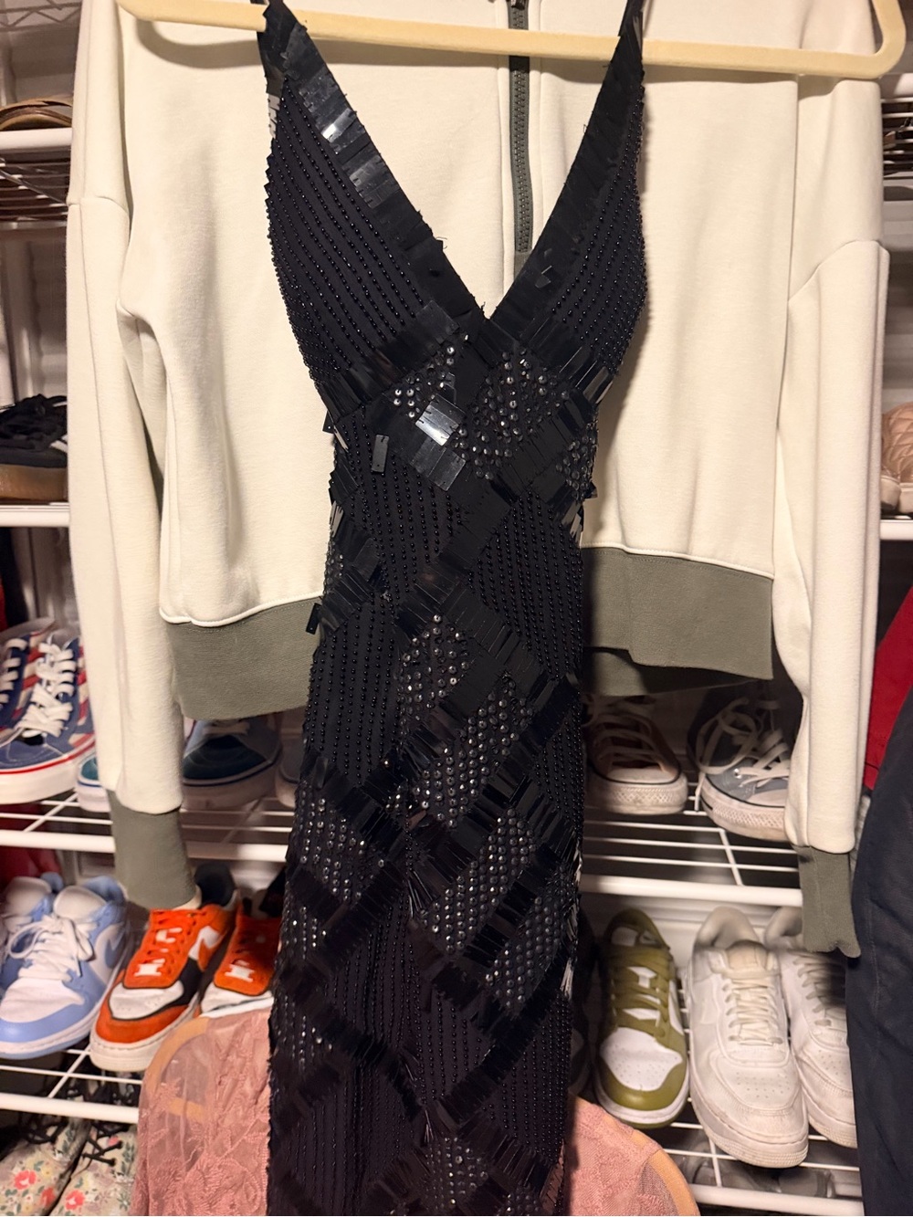 Black Beaded V-Neck Maxi Dress